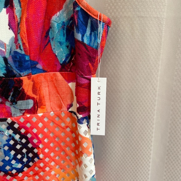 Trina Turk Julietta Floral Laser-Cut Sheath Dress Spaghetti Strap Sz12 - Picture 5 of 16